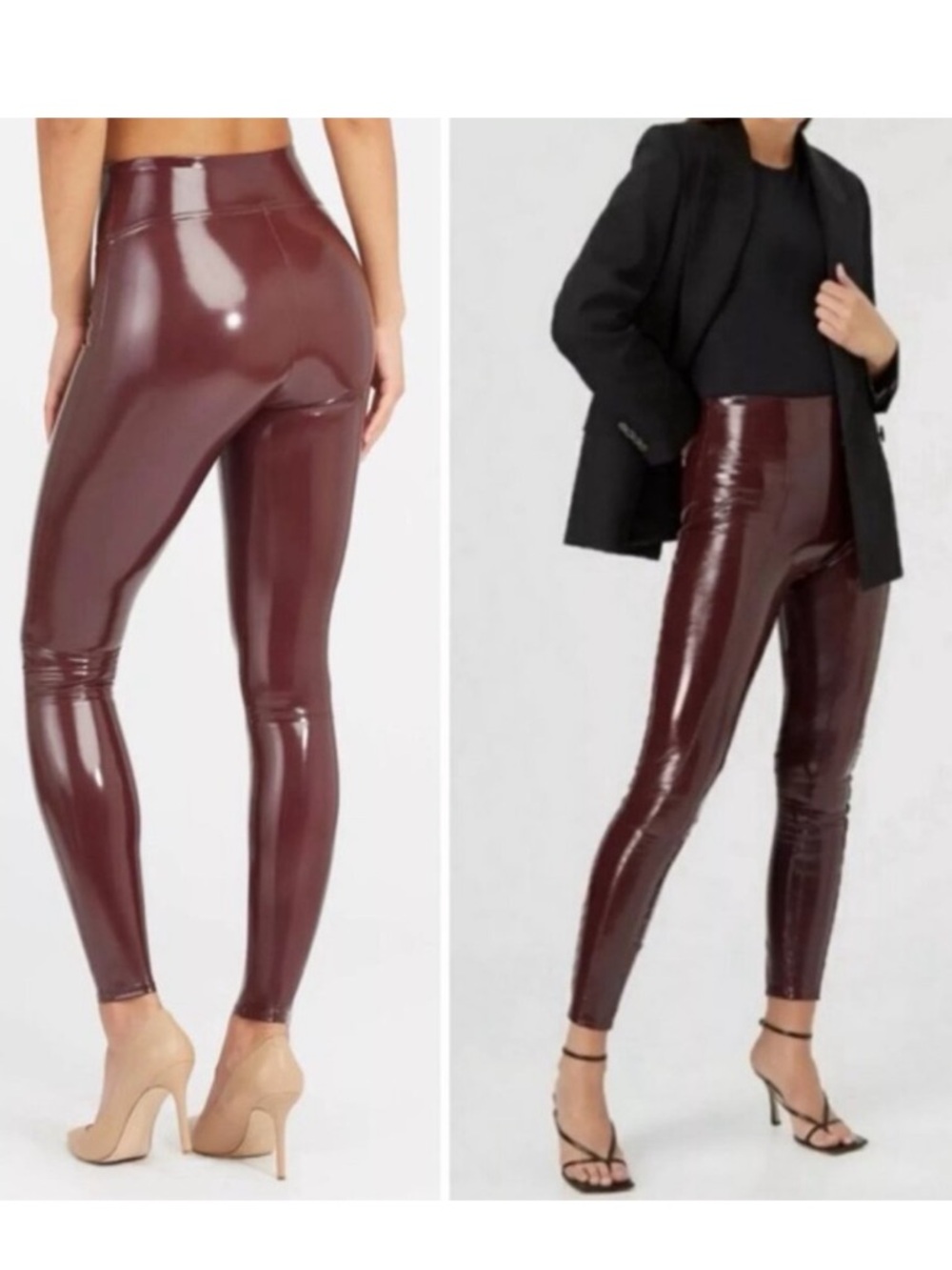 NWT SPANX Liquid Gloss Faux Patent Leggings Ruby S